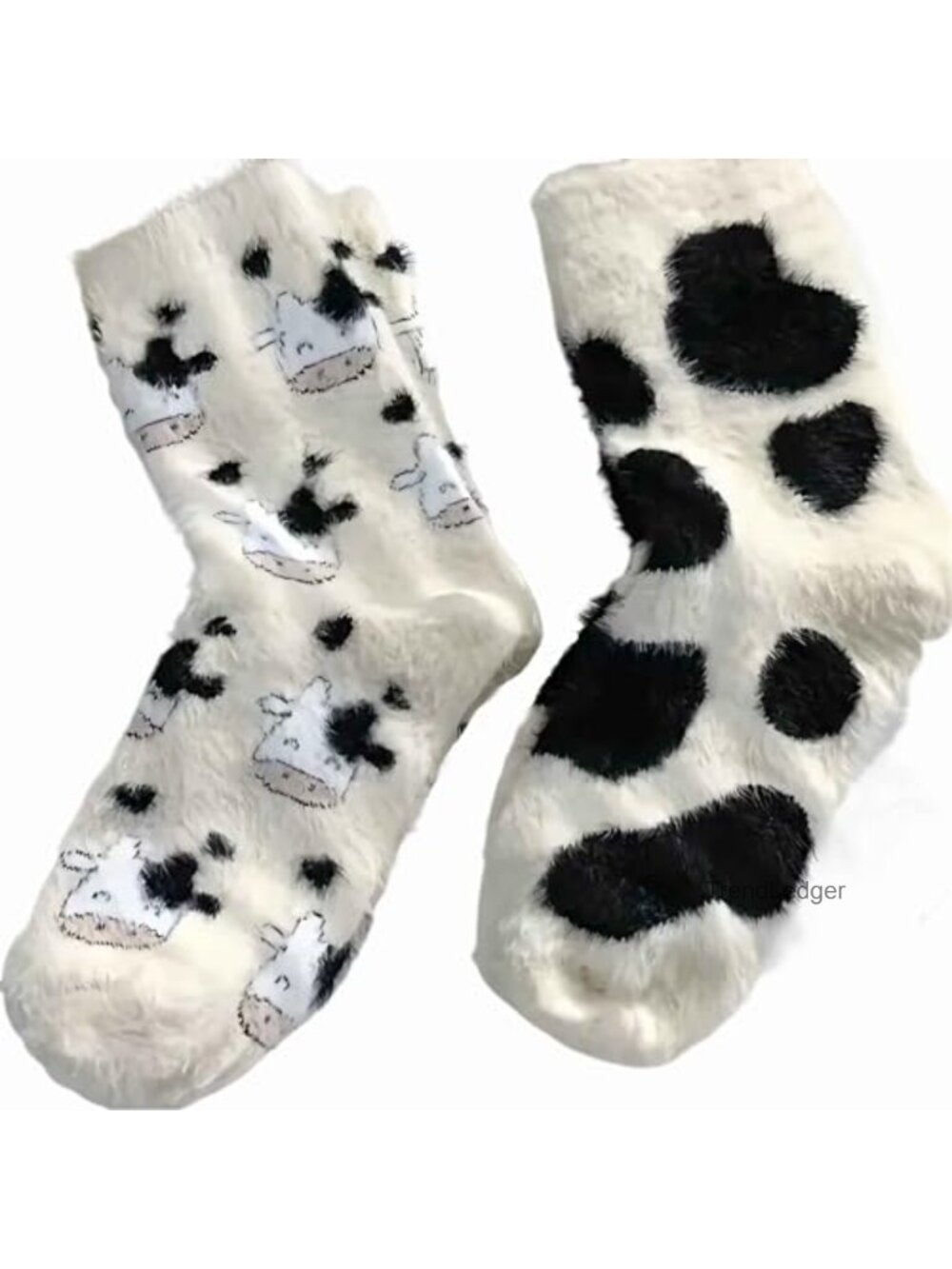 Fuzzy Cow Print Slipper Socks 100% Cotton Cozy Warm Women's Size 5-9